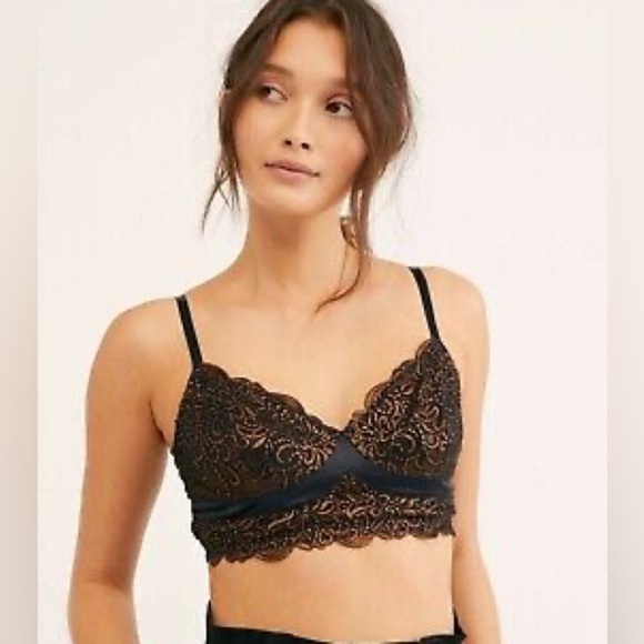 Free people intimately evalina bralette black lace rose gold bronze - Picture 1 of 6